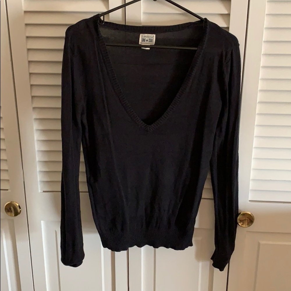 Black deep neck sweater